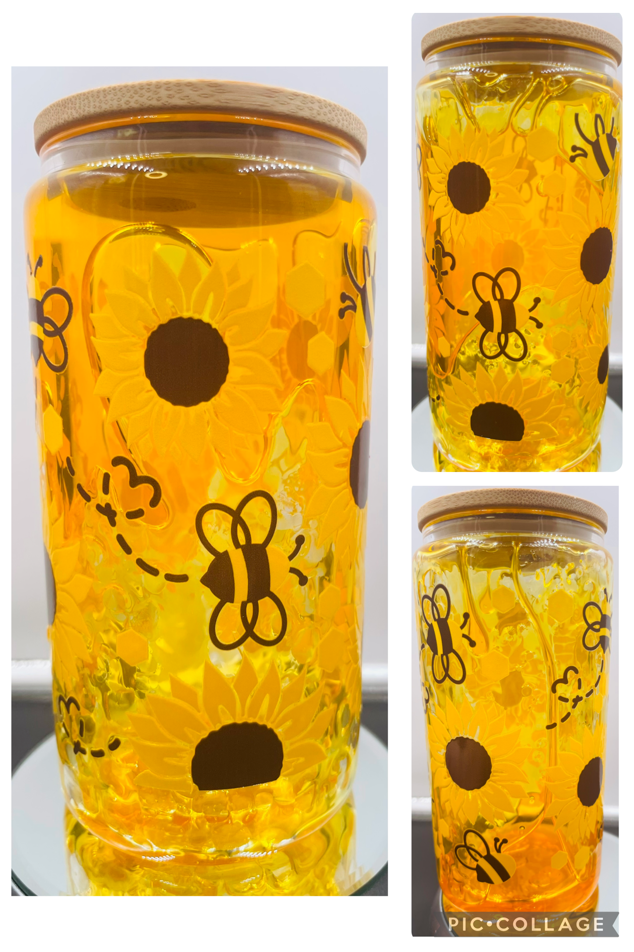 Bees/Sunflowers 16oz glass honey drip tumbler