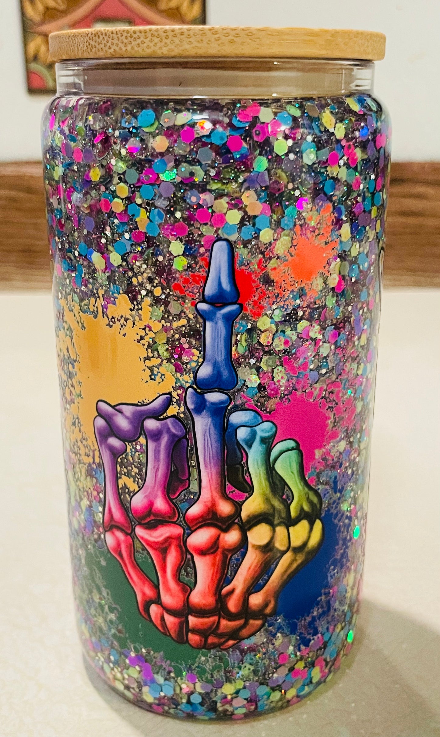 Skull 16oz Glass snow globe tumbler