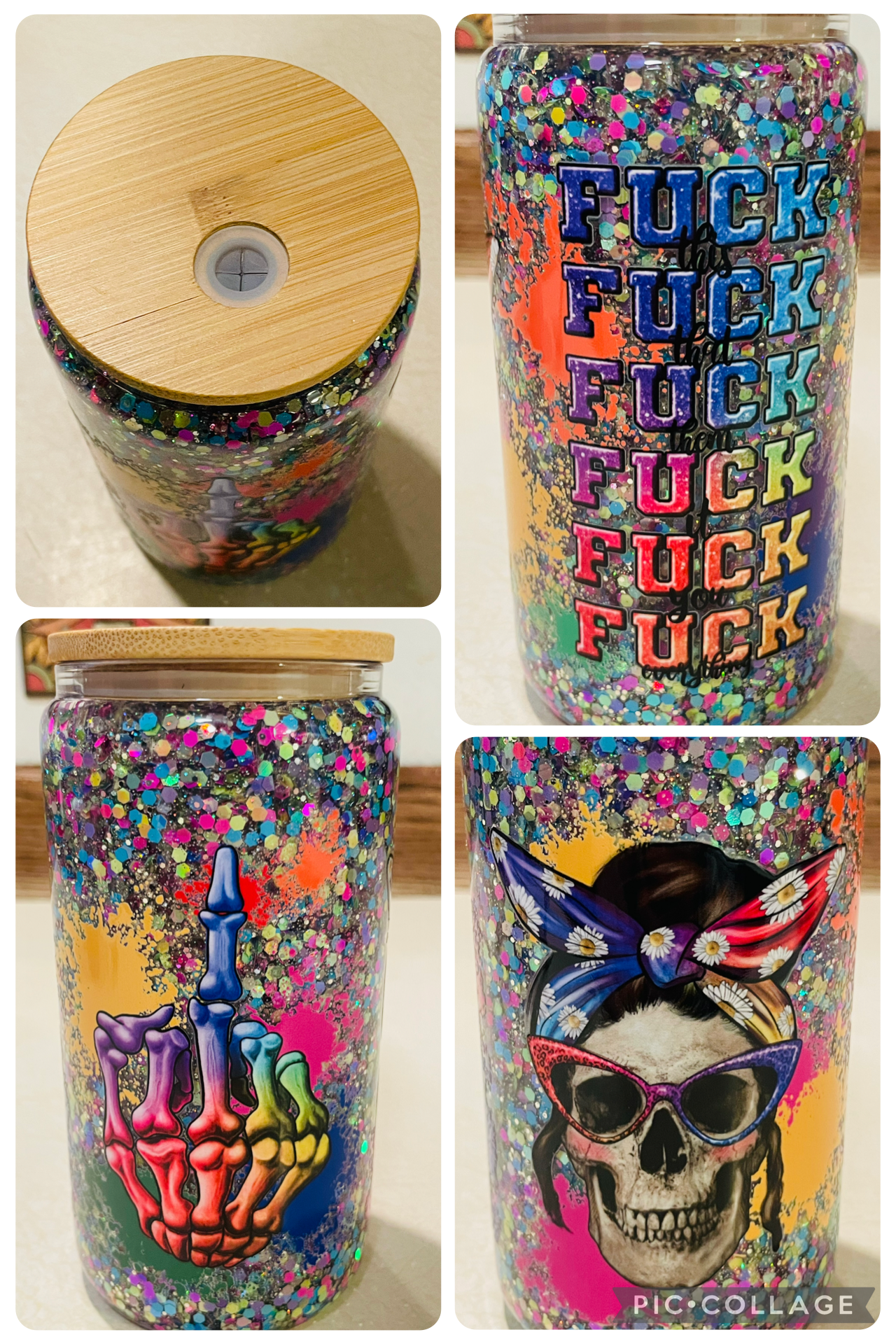 Skull 16oz Glass snow globe tumbler