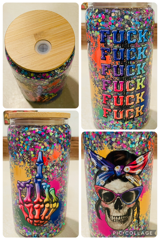 Skull 16oz Glass snow globe tumbler