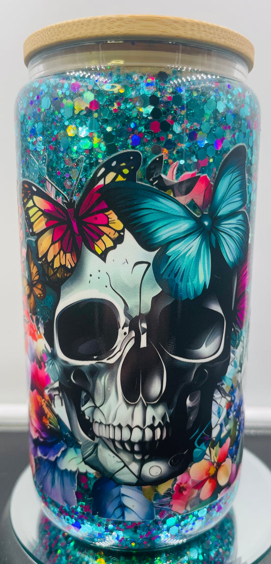 Skull 16oz Glass snow globe tumbler