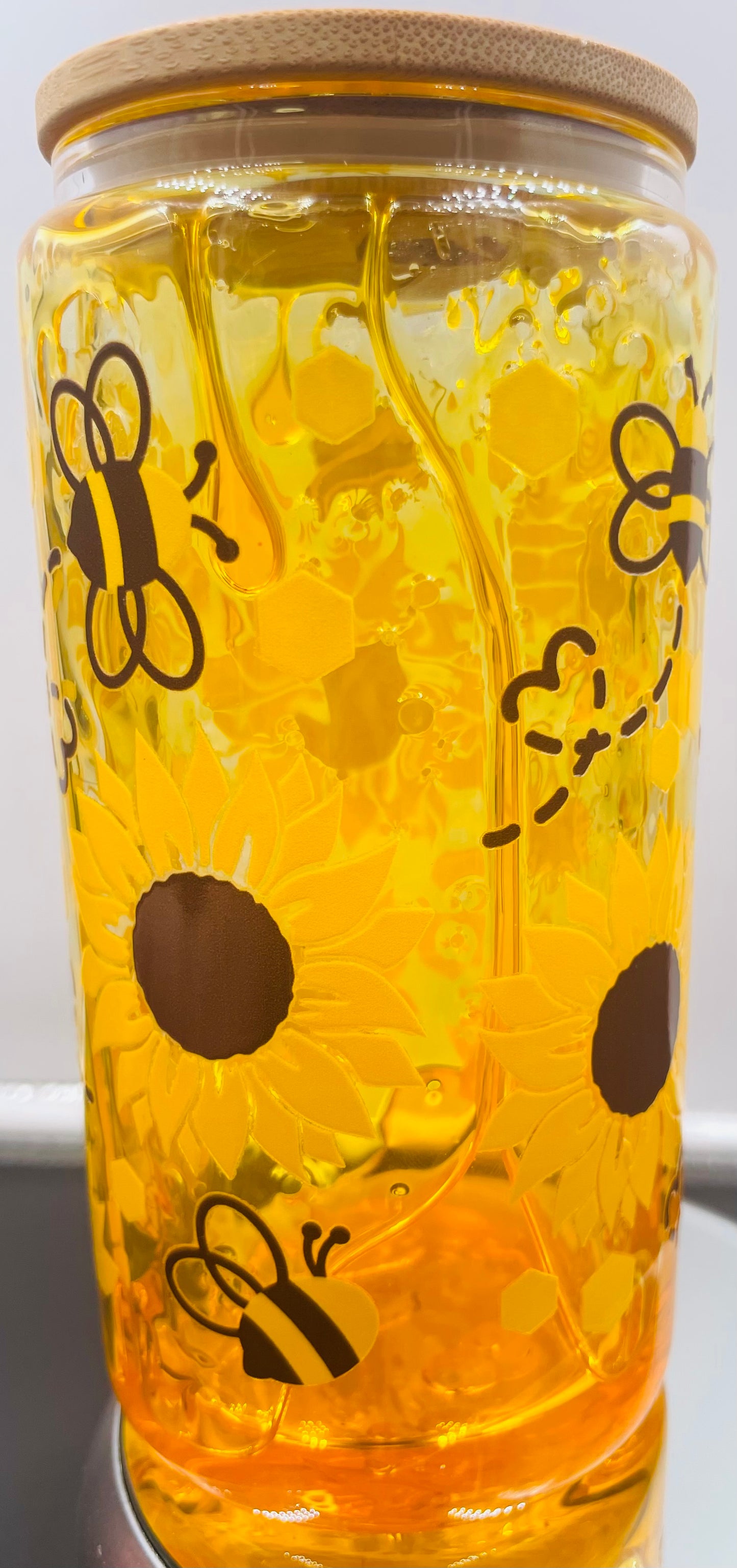 Bees/Sunflowers 16oz glass honey drip tumbler
