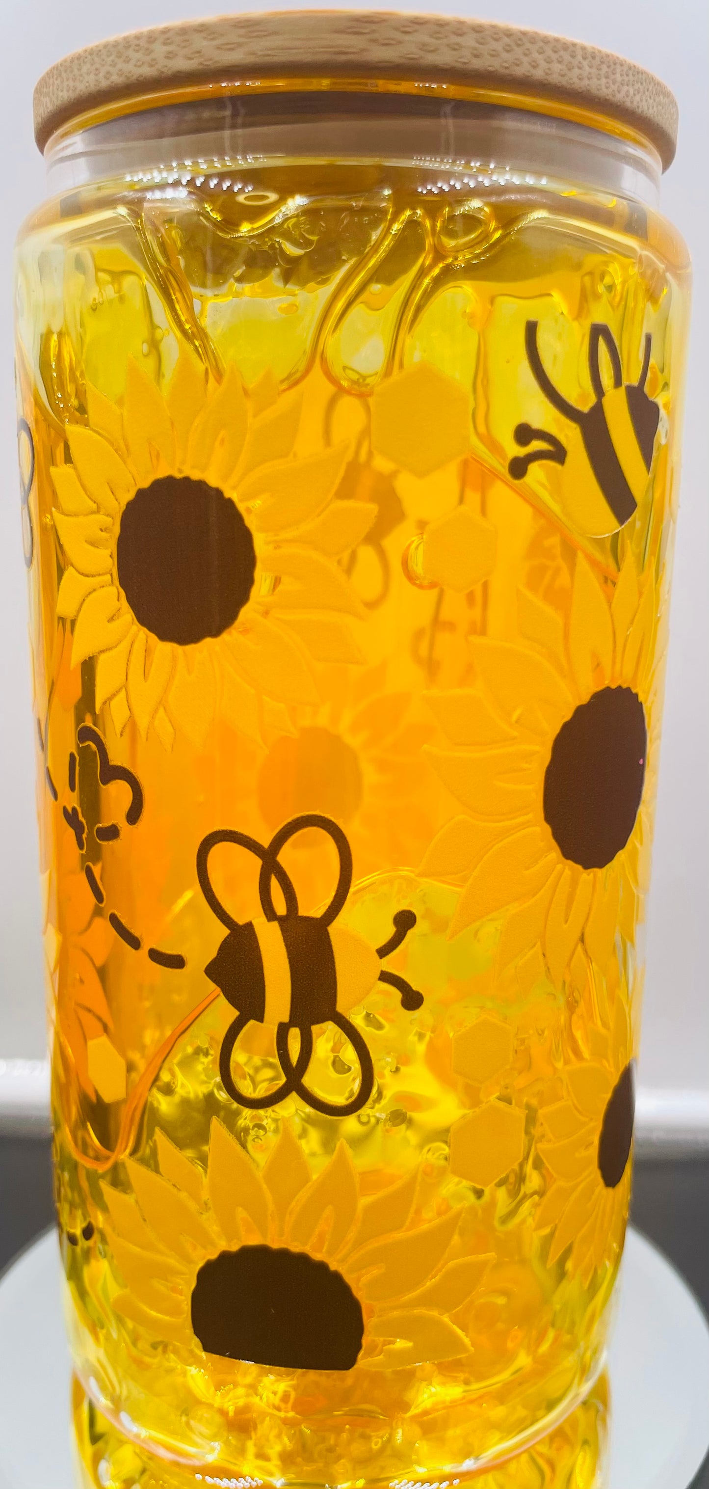 Bees/Sunflowers 16oz glass honey drip tumbler