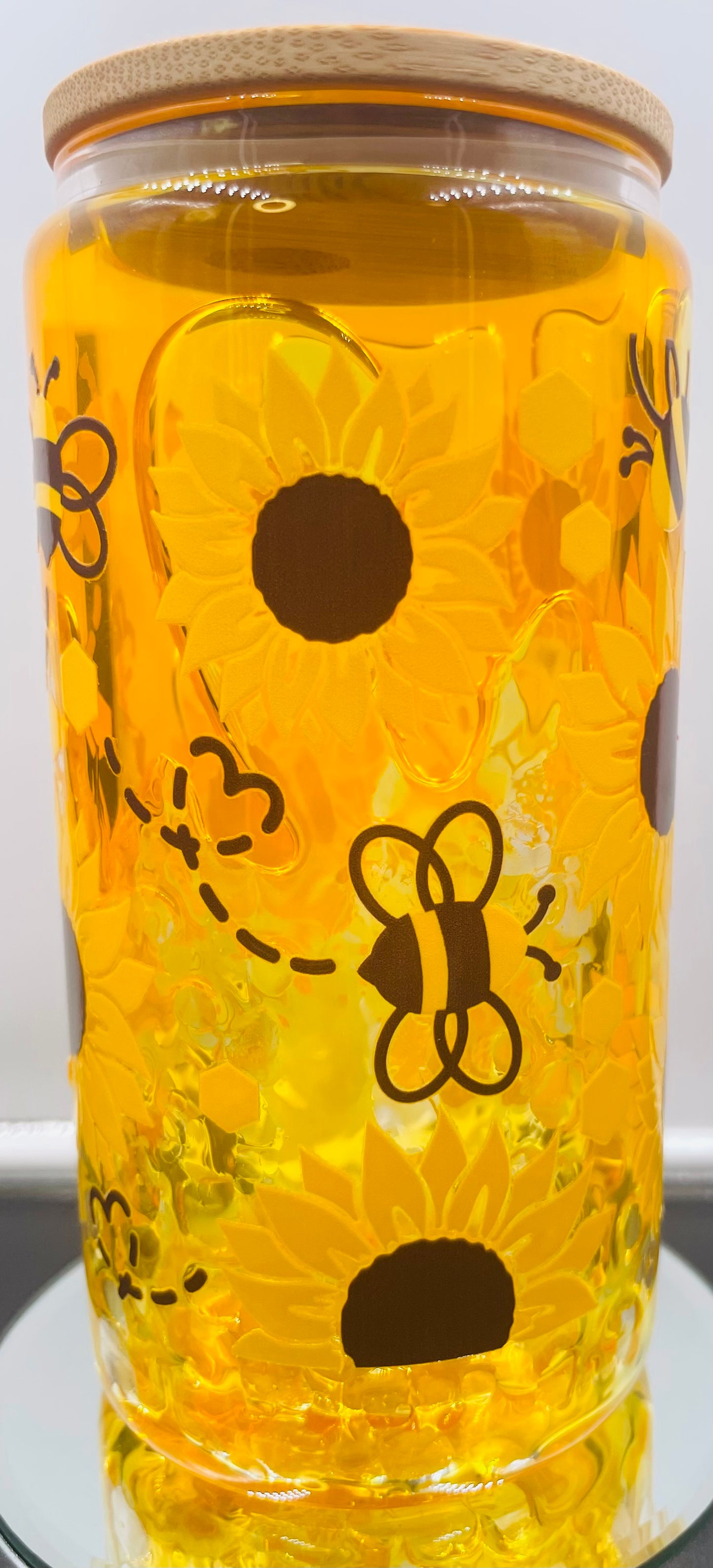 Bees/Sunflowers 16oz glass honey drip tumbler