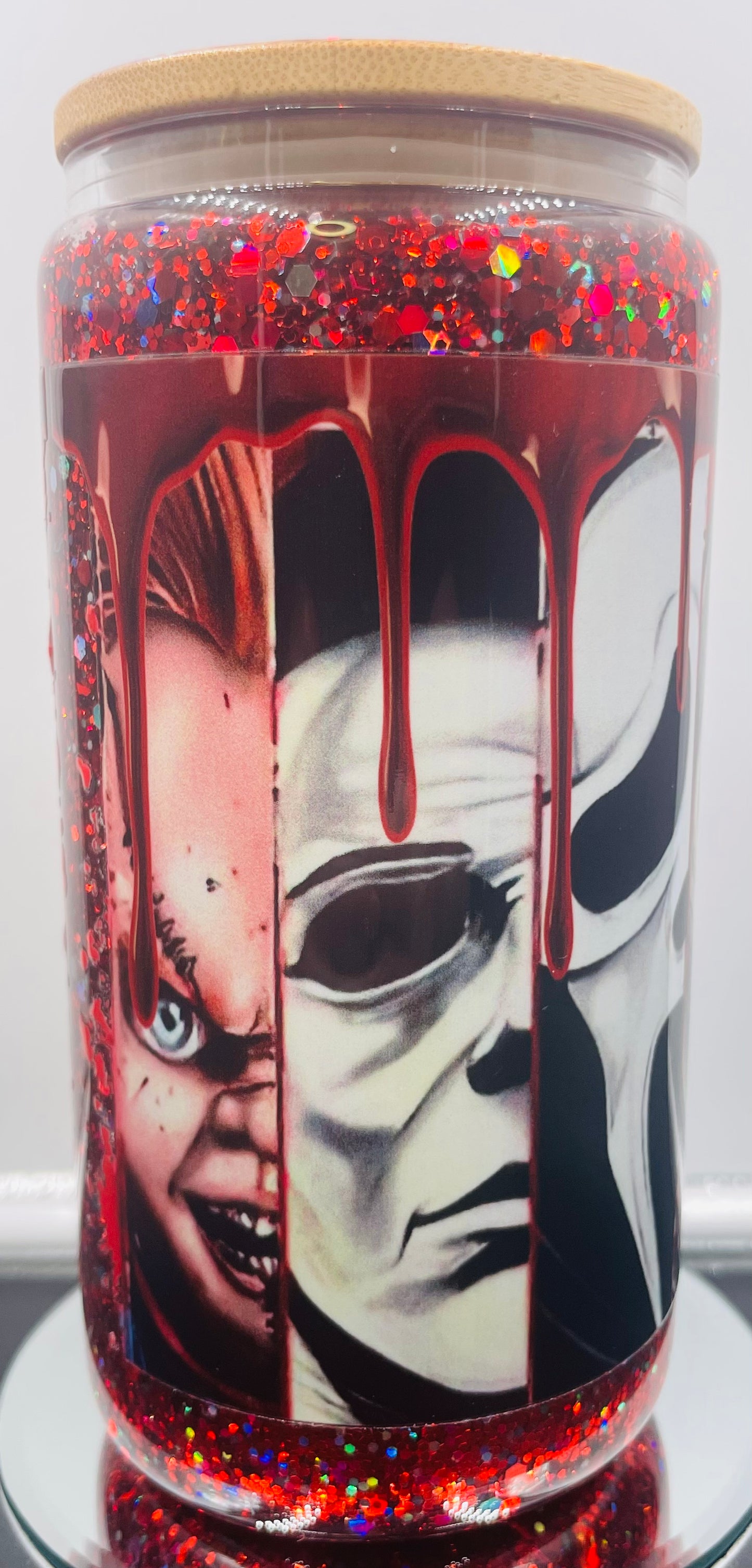 Horror 16oz glass snow globe tumbler