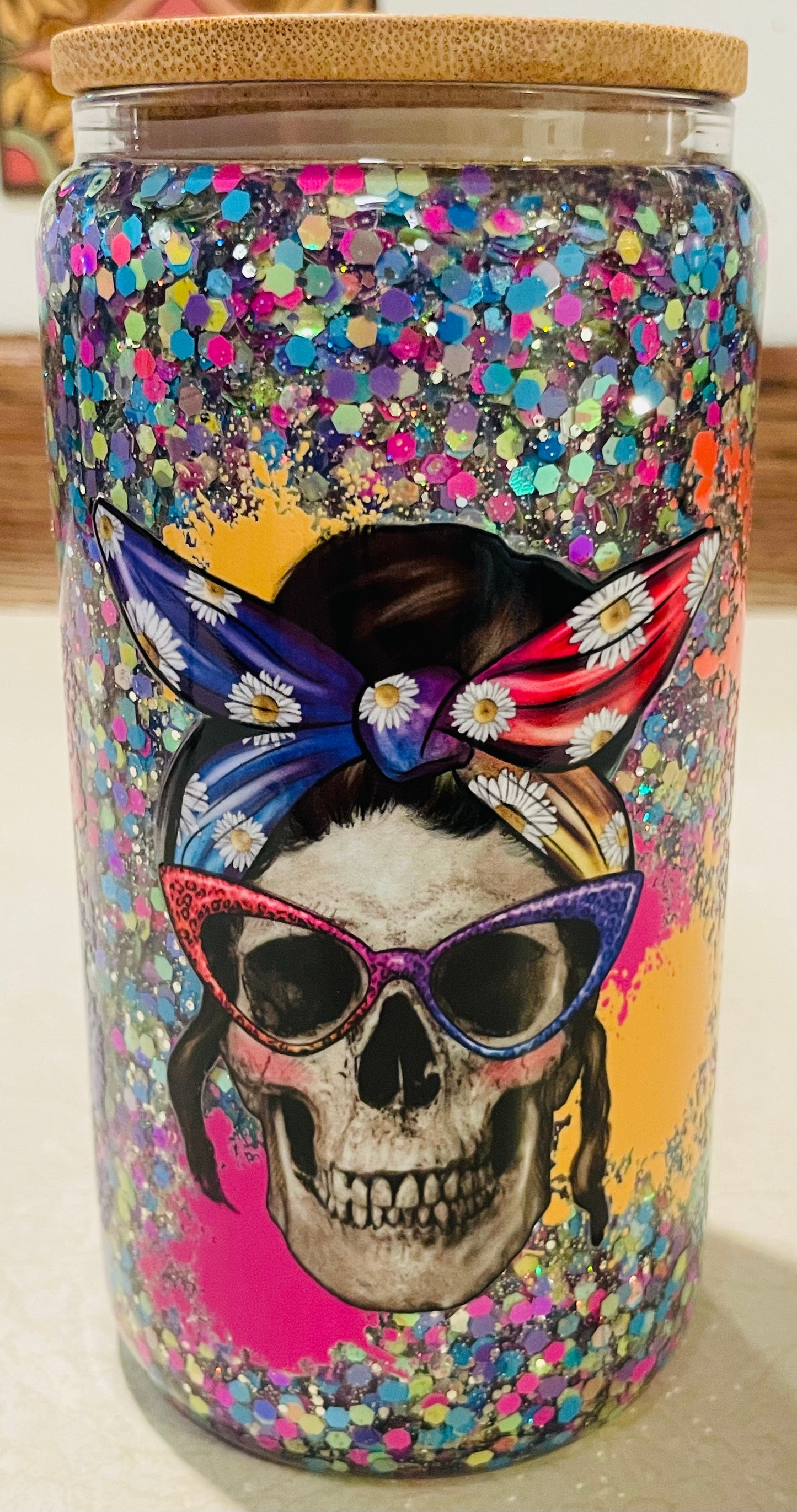 Skull 16oz Glass snow globe tumbler