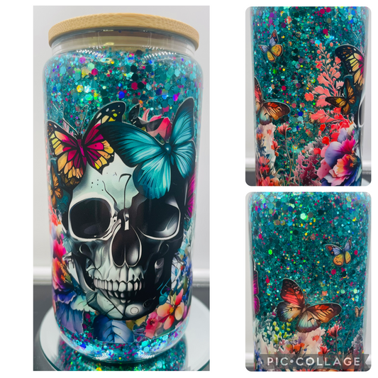 Skull 16oz Glass snow globe tumbler