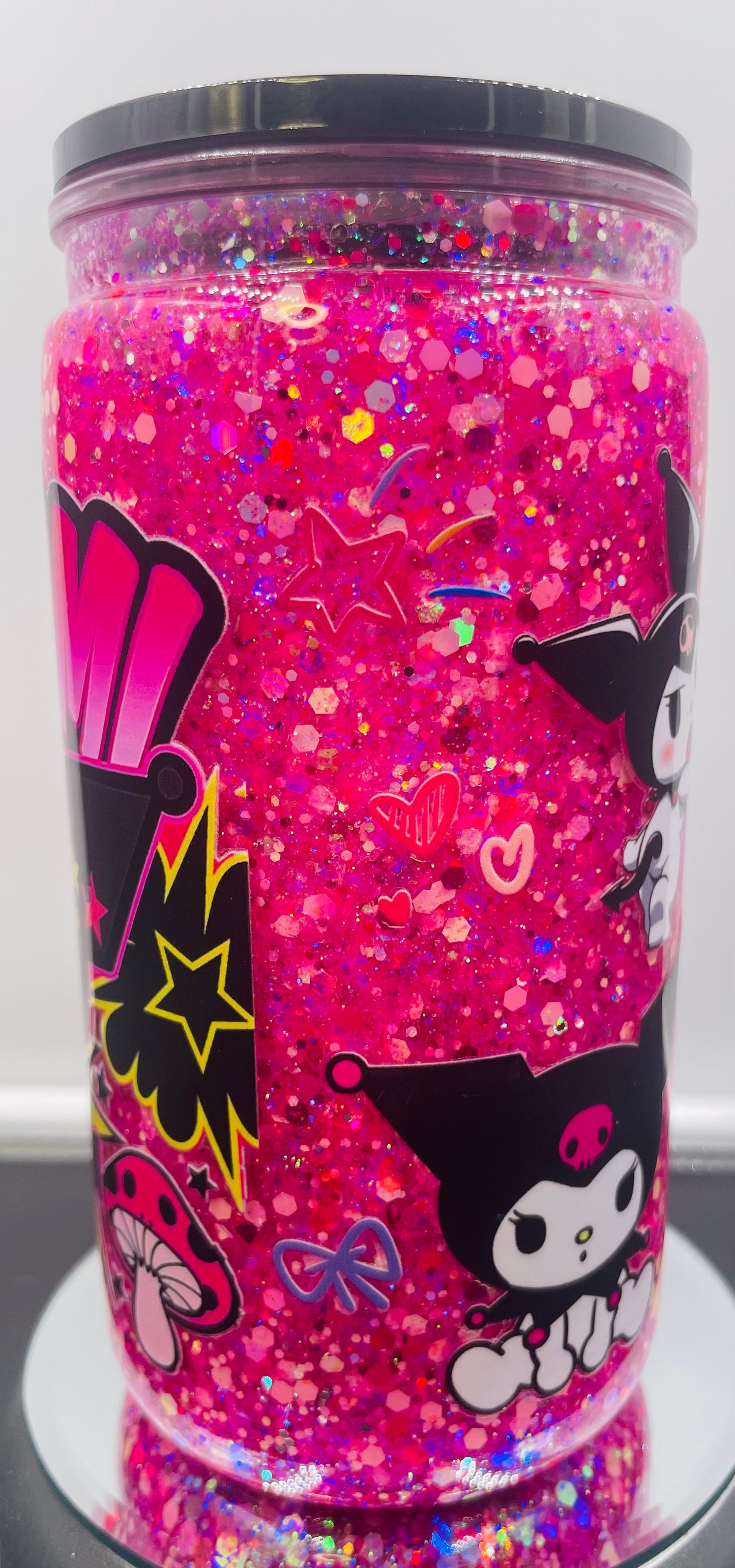 Kuromi 16oz glass snow globe tumbler