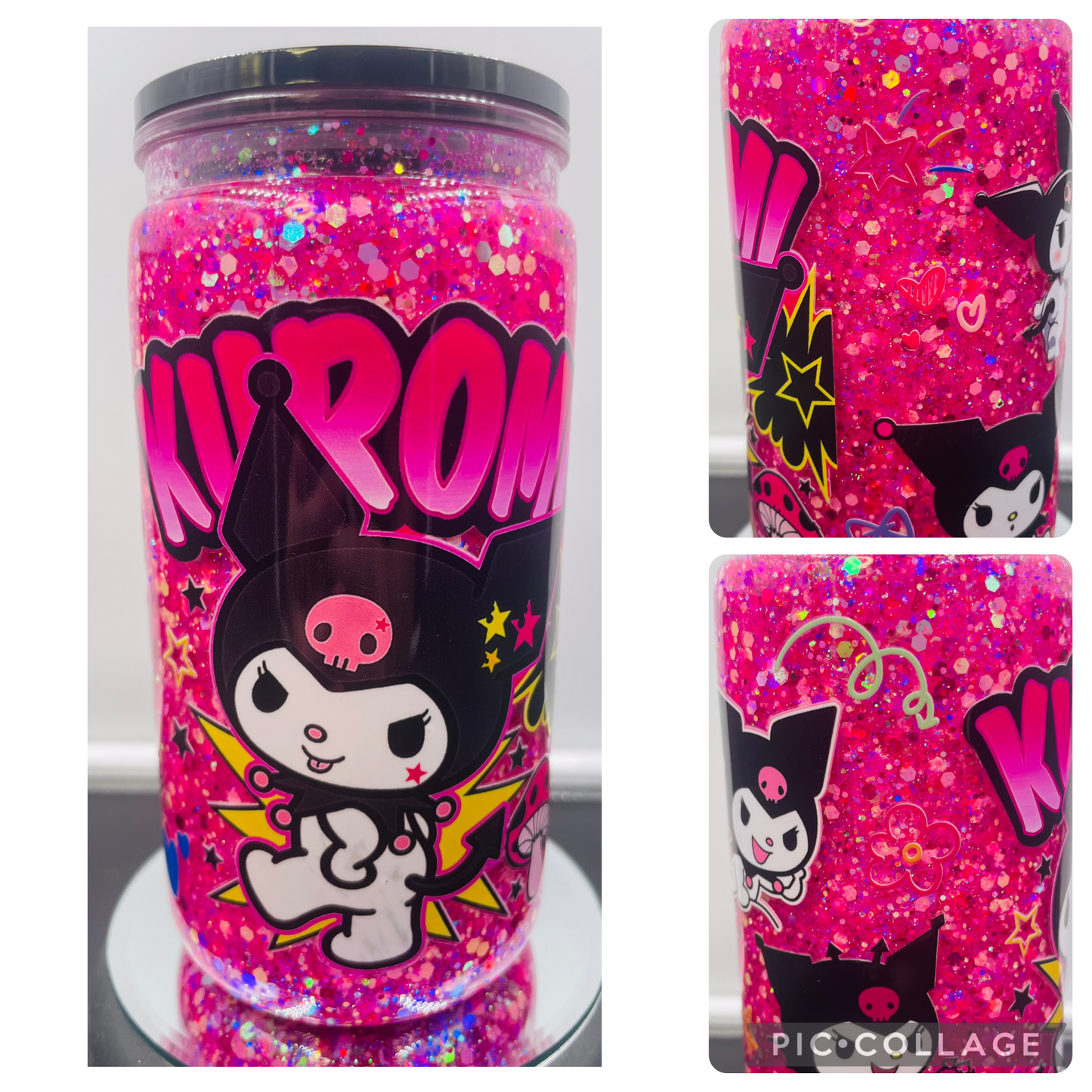 Kuromi 16oz glass snow globe tumbler