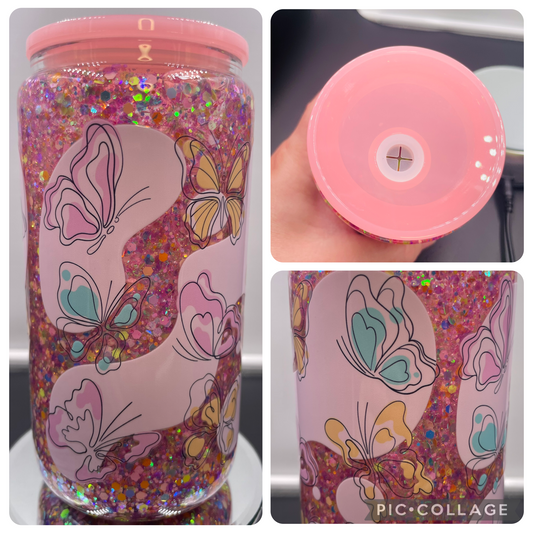 Butterfly 16oz Glass snow globe tumbler