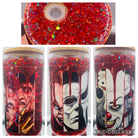 Horror 16oz glass snow globe tumbler