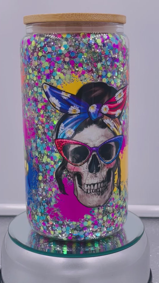 Skull 16oz Glass snow globe tumbler