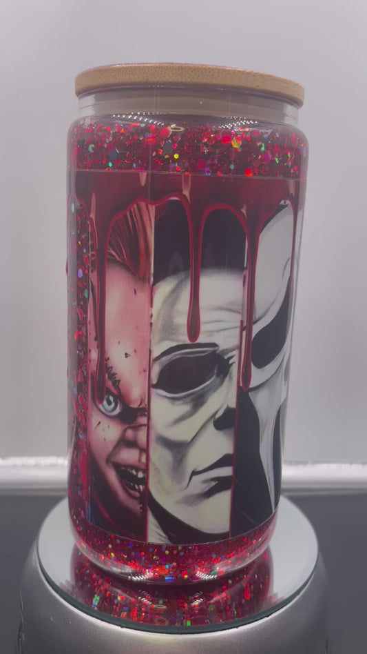 Horror 16oz glass snow globe tumbler