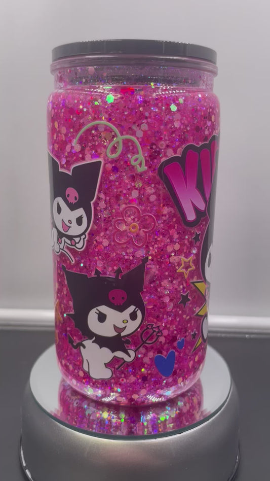 Kuromi 16oz glass snow globe tumbler