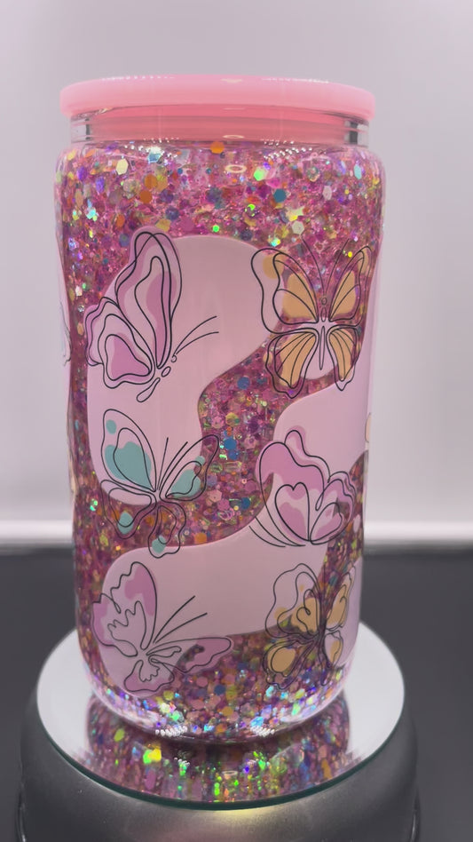 Butterfly 16oz Glass snow globe tumbler