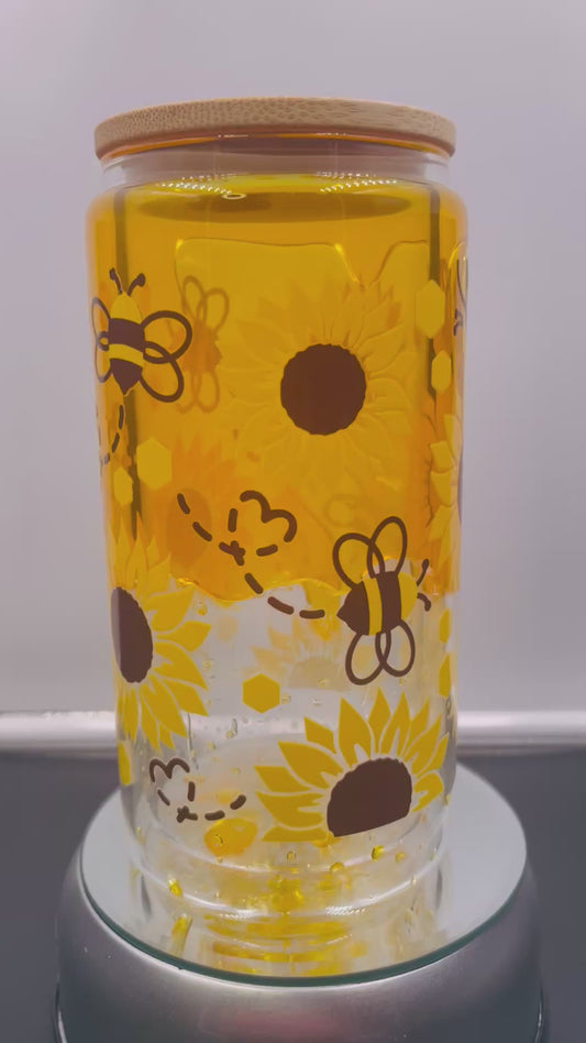 Bees/Sunflowers 16oz glass honey drip tumbler