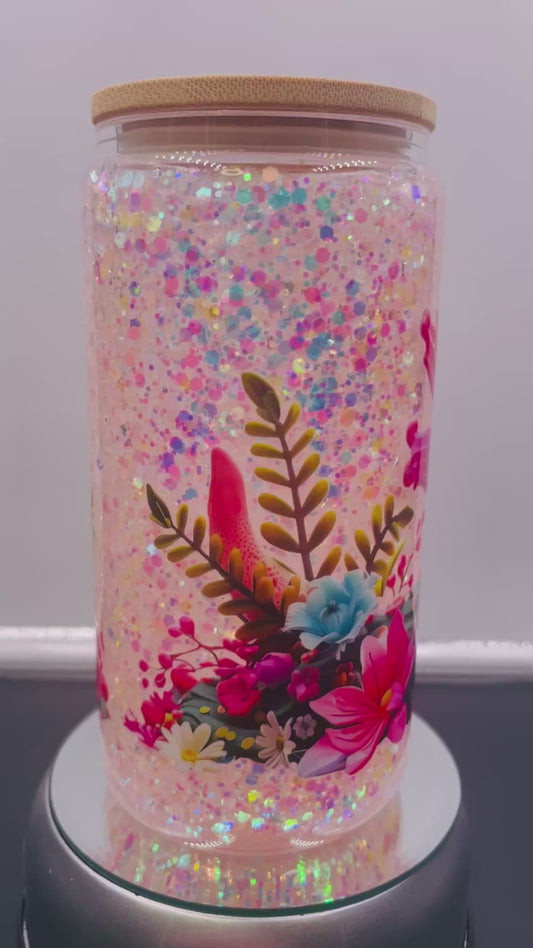 Axolotl 16oz glass snow globe tumbler